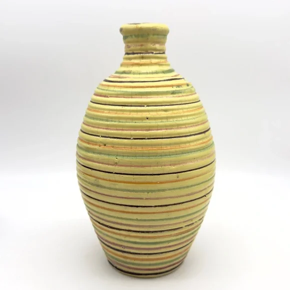Italian Striped Beehive Pottery Vase Ribbed Alvino Bagni Style Handmade Italy - Picture 8 of 14